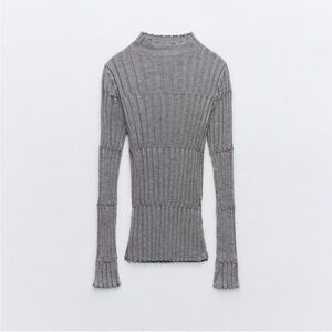Zara Gray Ribbed Long Sleeve Tee
